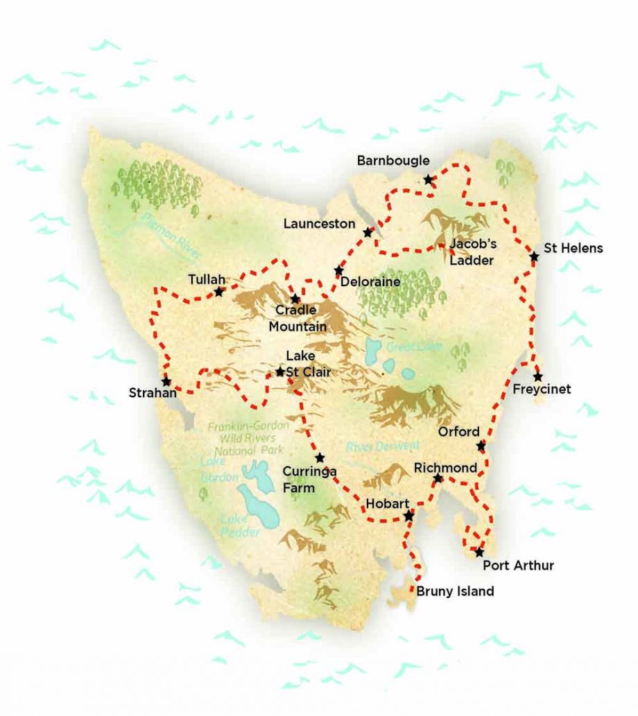 Tasmania Bike Tour Map 2022