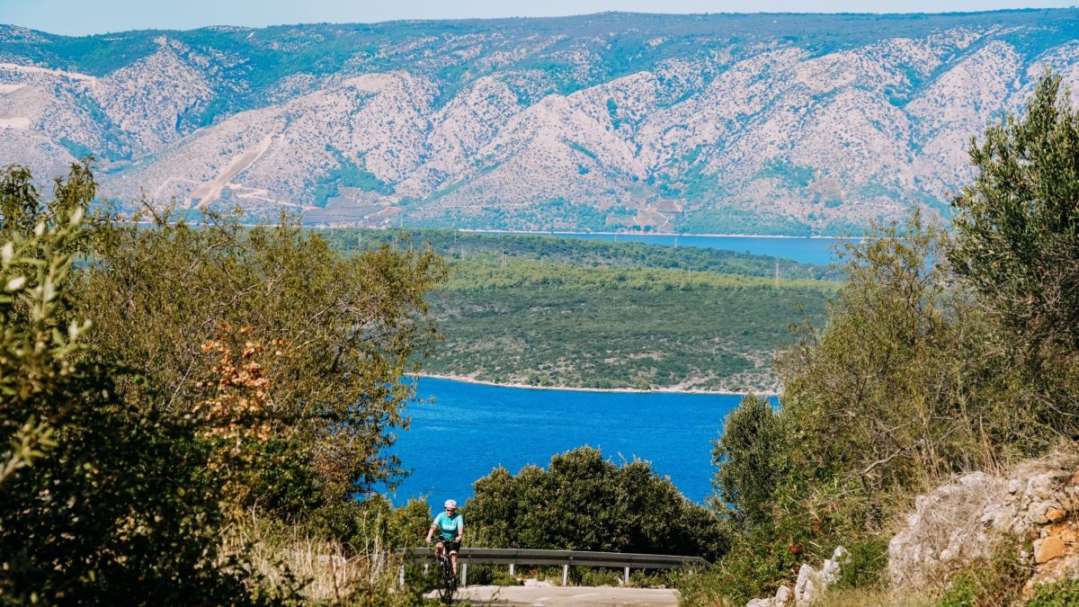 Cyclists riding Dubrovnik's Dalmation coast on the Venetians cycling tour
