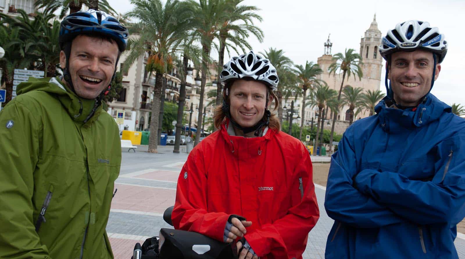 Sam, Danny and Ben Wood cycling Hannibal's route in Elche, Spain for the BBC's On Hannibal's Trail, 2009