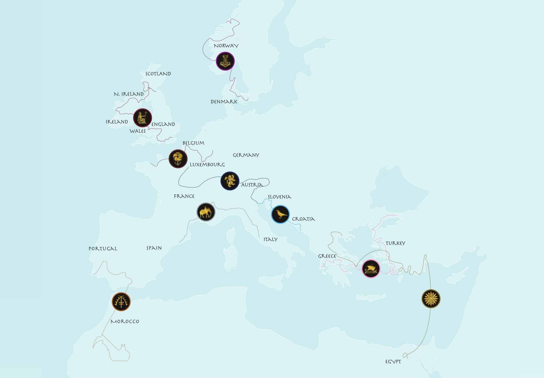Interactive map of Bike Odyssey's Europe, North Africa and Turkey cycling tour routes