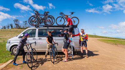 All the news from the Bike Odyssey team The BIke Odyssey van loaded with bikes on a windy day in Tasmania