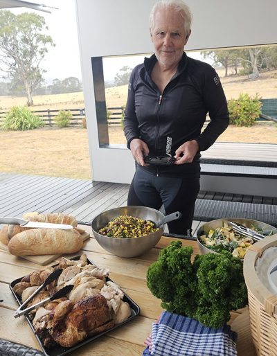 Charlie Morgan wanting lunch - chicken salads picnic ready for hungry riders